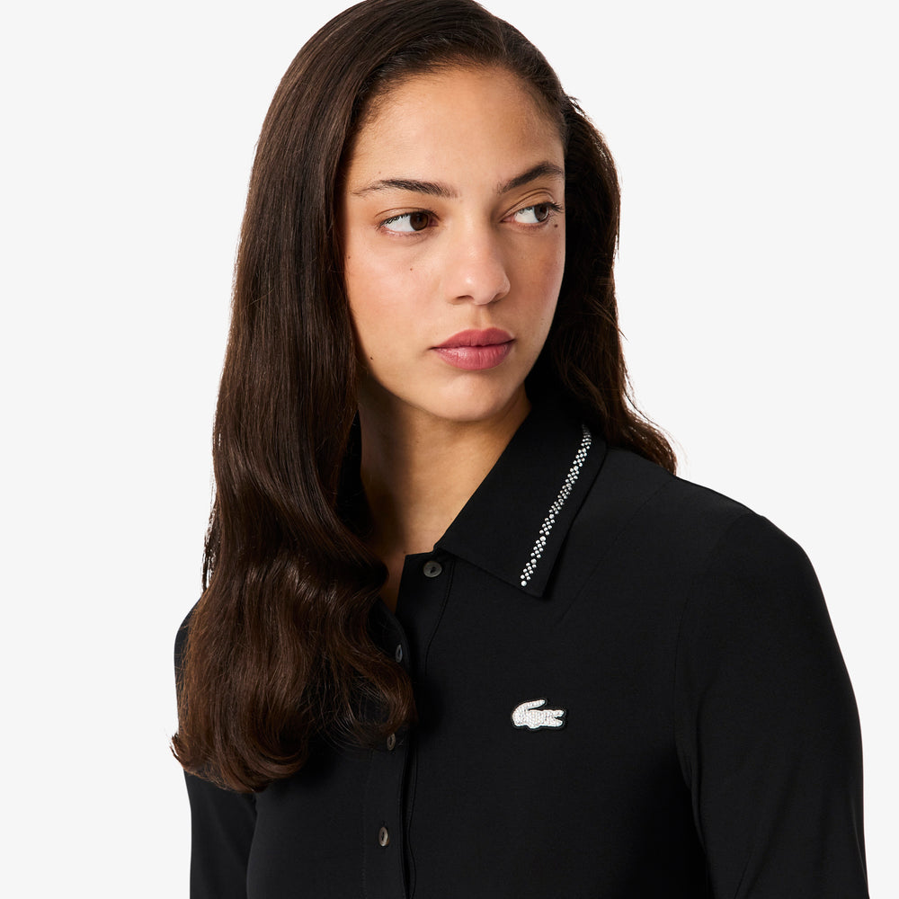 Slim Fit Diamanté Crocodile Polo Collar Dress