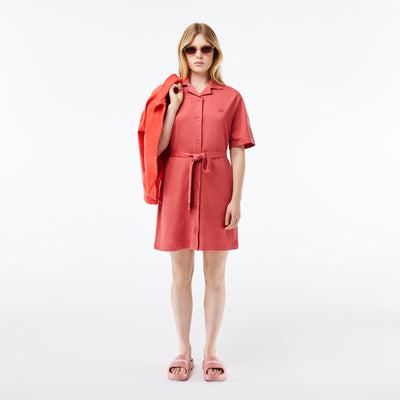 Women’s Lacoste Linen/Cotton Blend Belted Button Dress