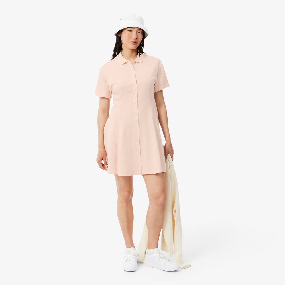 Flared Badge Accent Petit Piqué Dress