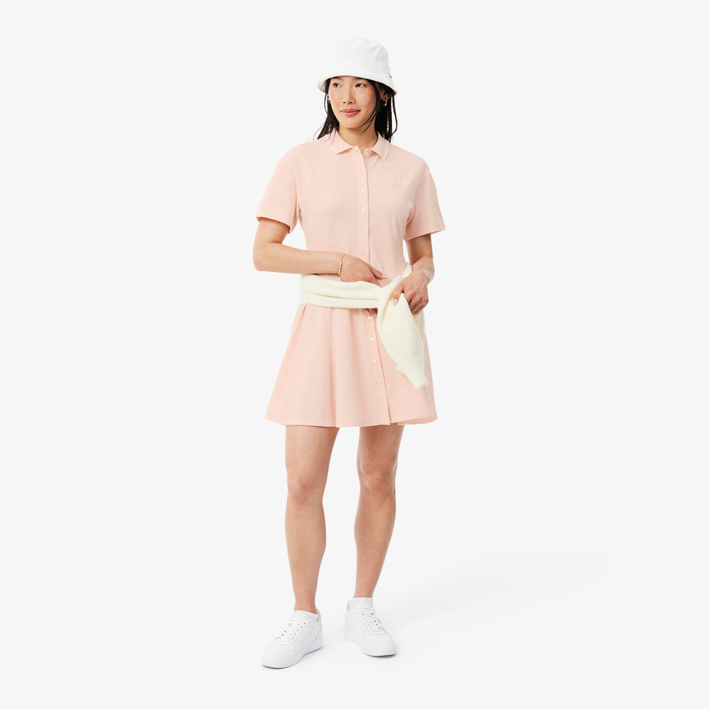 Flared Badge Accent Petit Piqué Dress