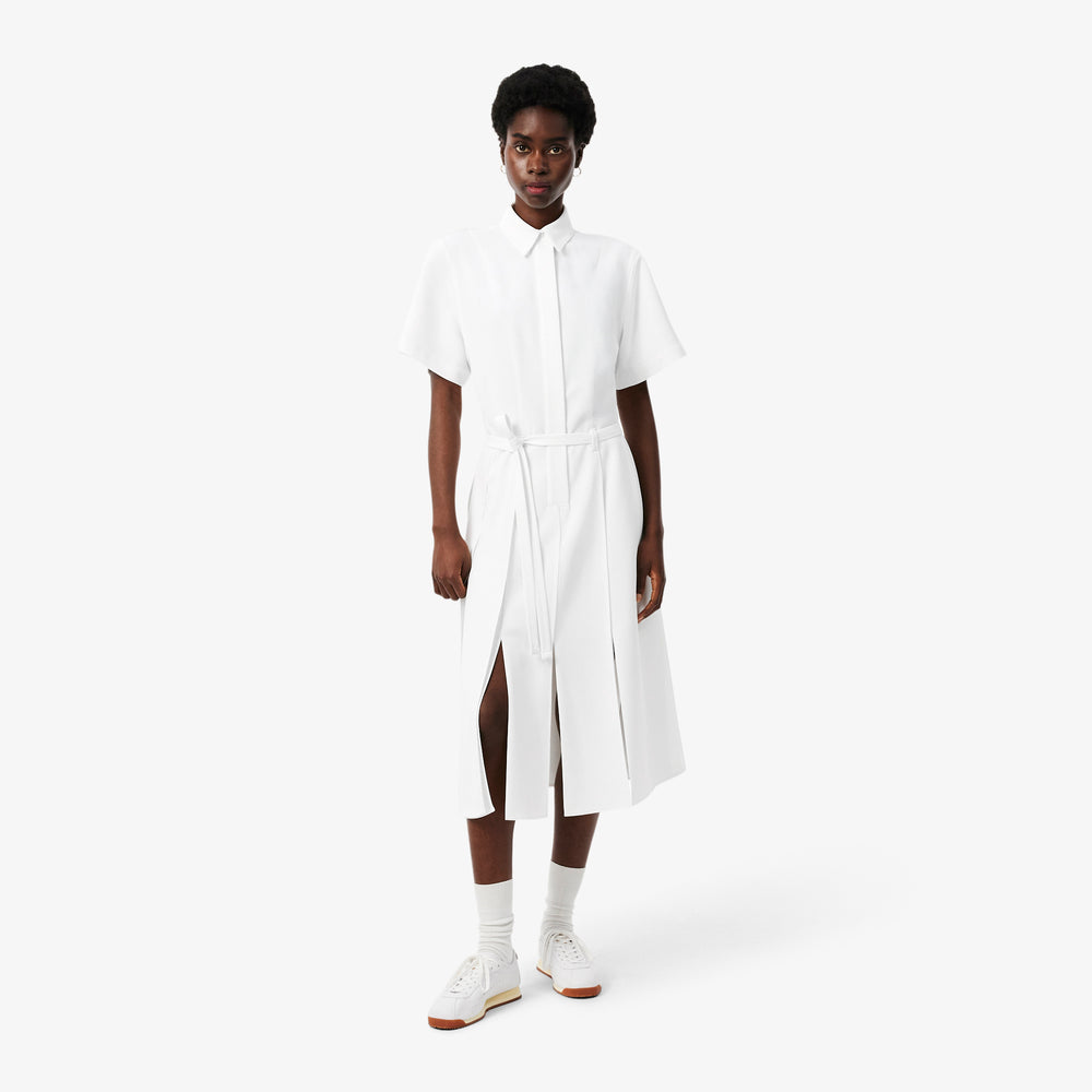 Long Pleated Fluid Piqué Dress
