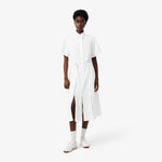 Long Pleated Fluid Piqué Dress
