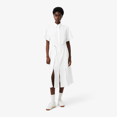Long Pleated Fluid Piqué Dress
