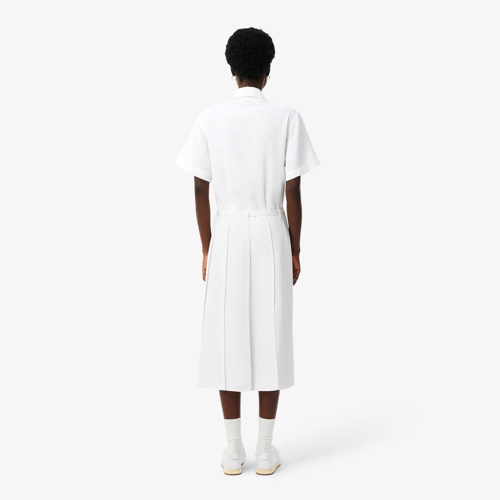 Long Pleated Fluid Piqué Dress