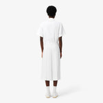 Long Pleated Fluid Piqué Dress