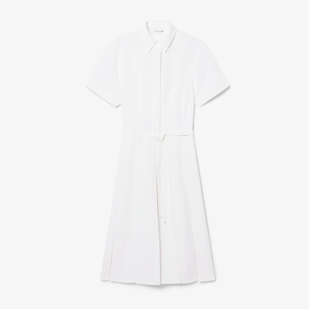Long Pleated Fluid Piqué Dress