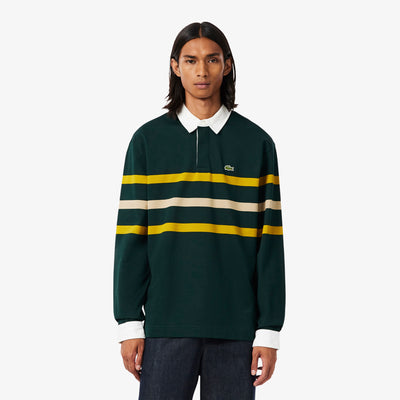 Relaxed Fit Striped Piqué Rugby Polo Shirt