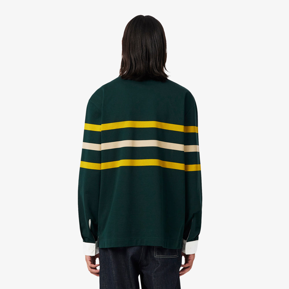 Relaxed Fit Striped Piqué Rugby Polo Shirt
