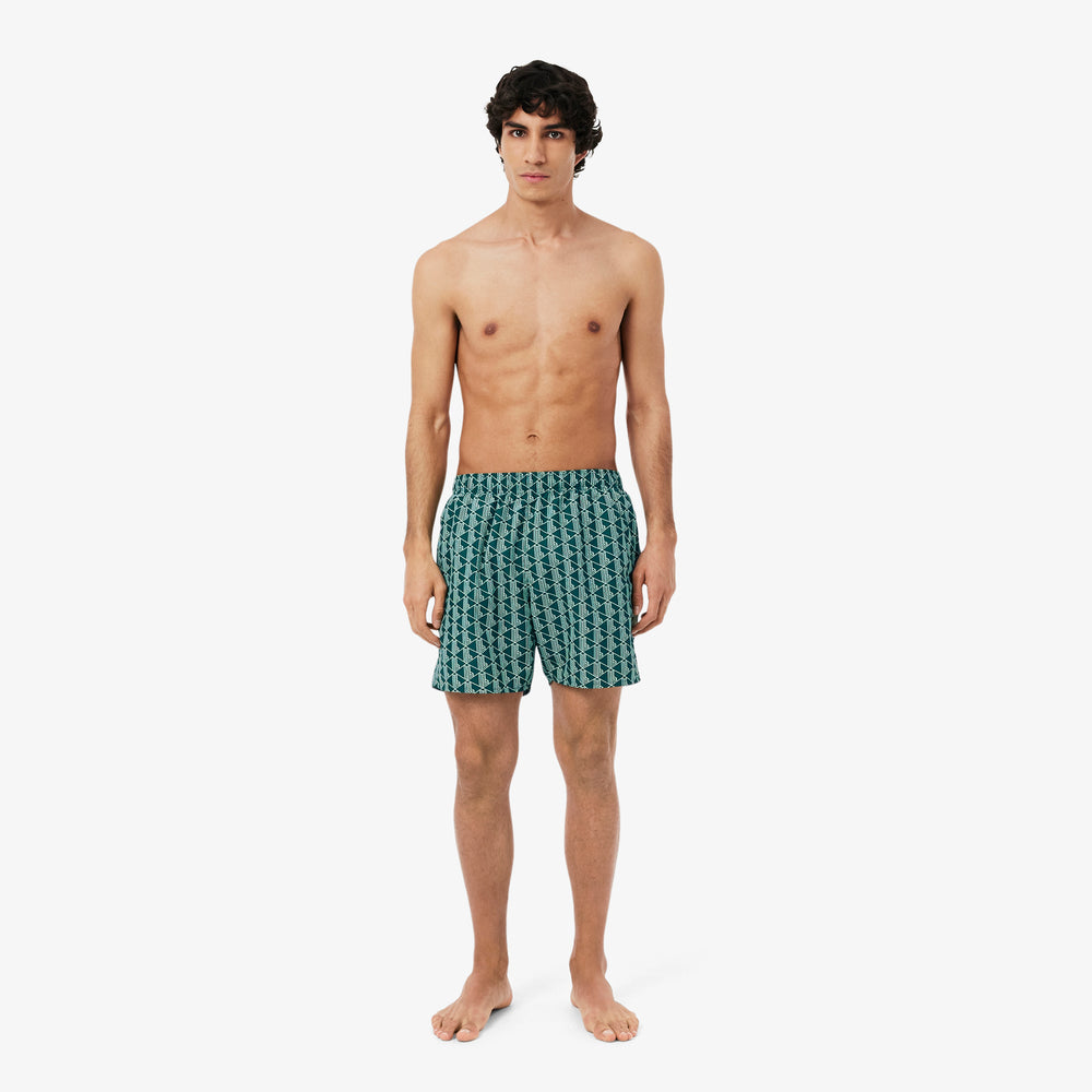 Mid Length Monogram Print Swim Trunks