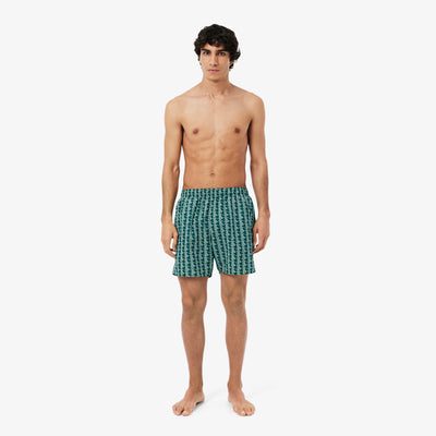 Mid Length Monogram Print Swim Trunks