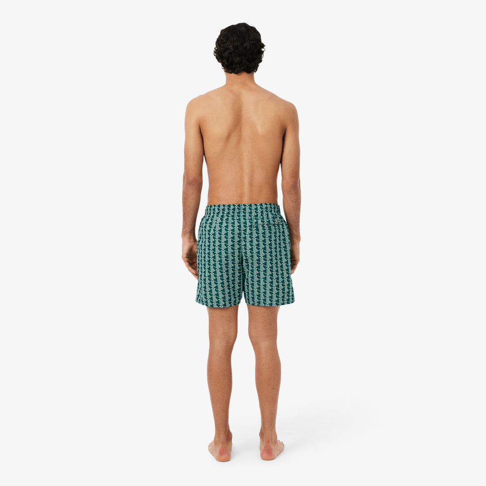 Mid Length Monogram Print Swim Trunks