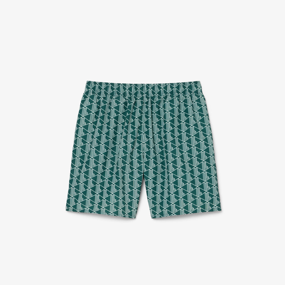 Mid Length Monogram Print Swim Trunks