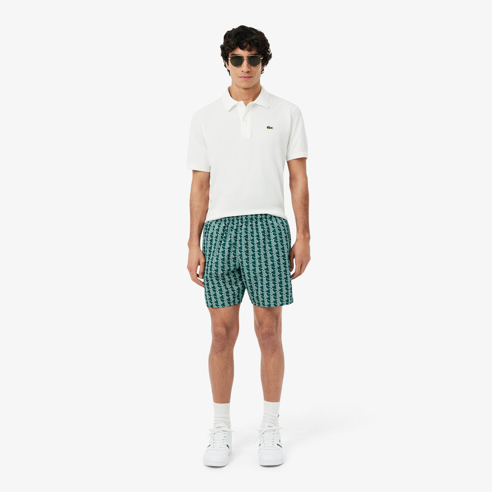 Mid Length Monogram Print Swim Trunks