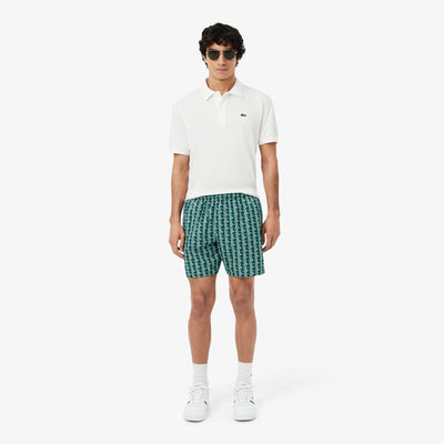 Mid Length Monogram Print Swim Trunks