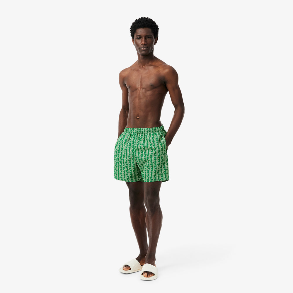 Mid Length Monogram Print Swim Trunks
