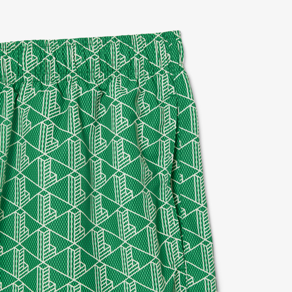 Mid Length Monogram Print Swim Trunks