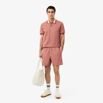 Mid Length Monogram Print Swim Trunks
