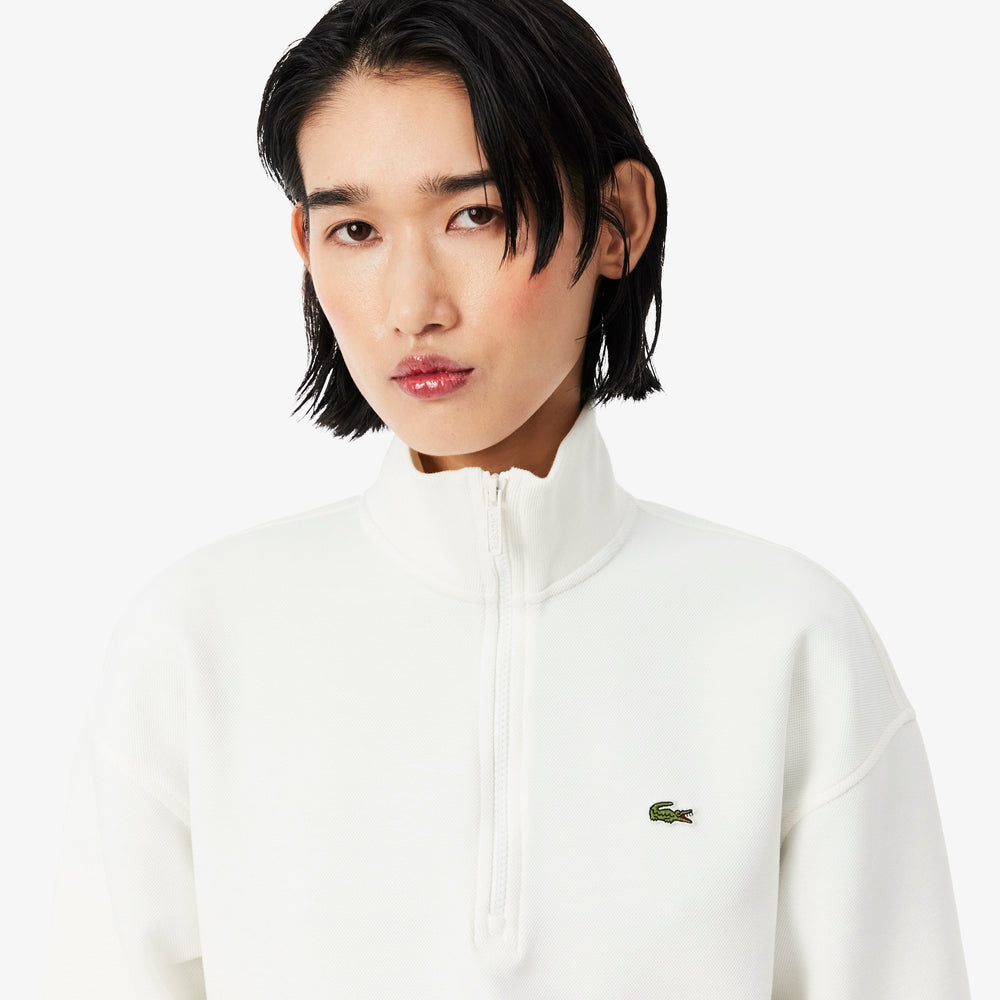 High Neck Zipped Piqué Sweatshirt