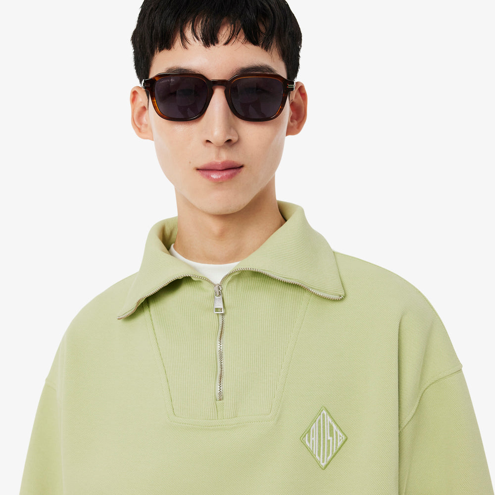 Loose Fit Zipped Neck Piqué Sweatshirt