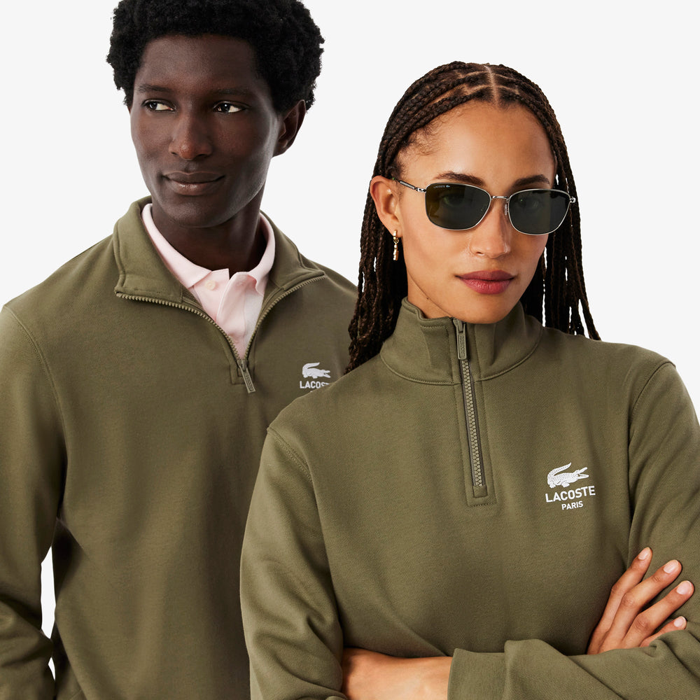 High Neck Zip-Up Print Sweatshirt