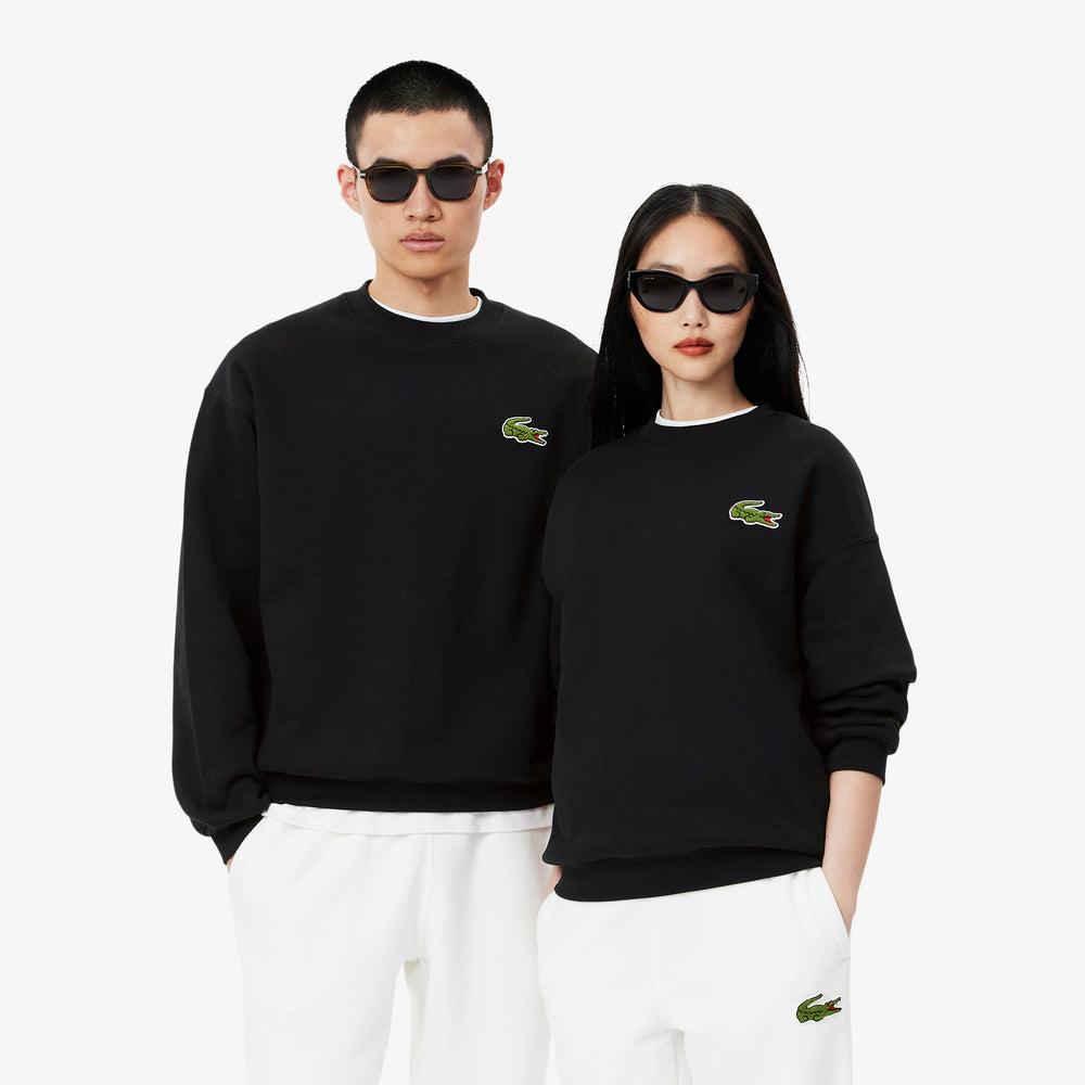 Loose Fit Badge Accent Fleece Sweatshirt