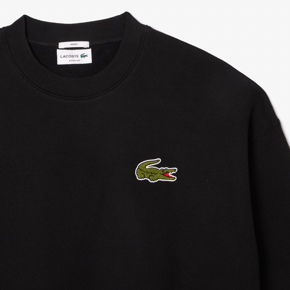 Loose Fit Badge Accent Fleece Sweatshirt