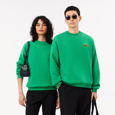 Loose Fit Badge Accent Fleece Sweatshirt
