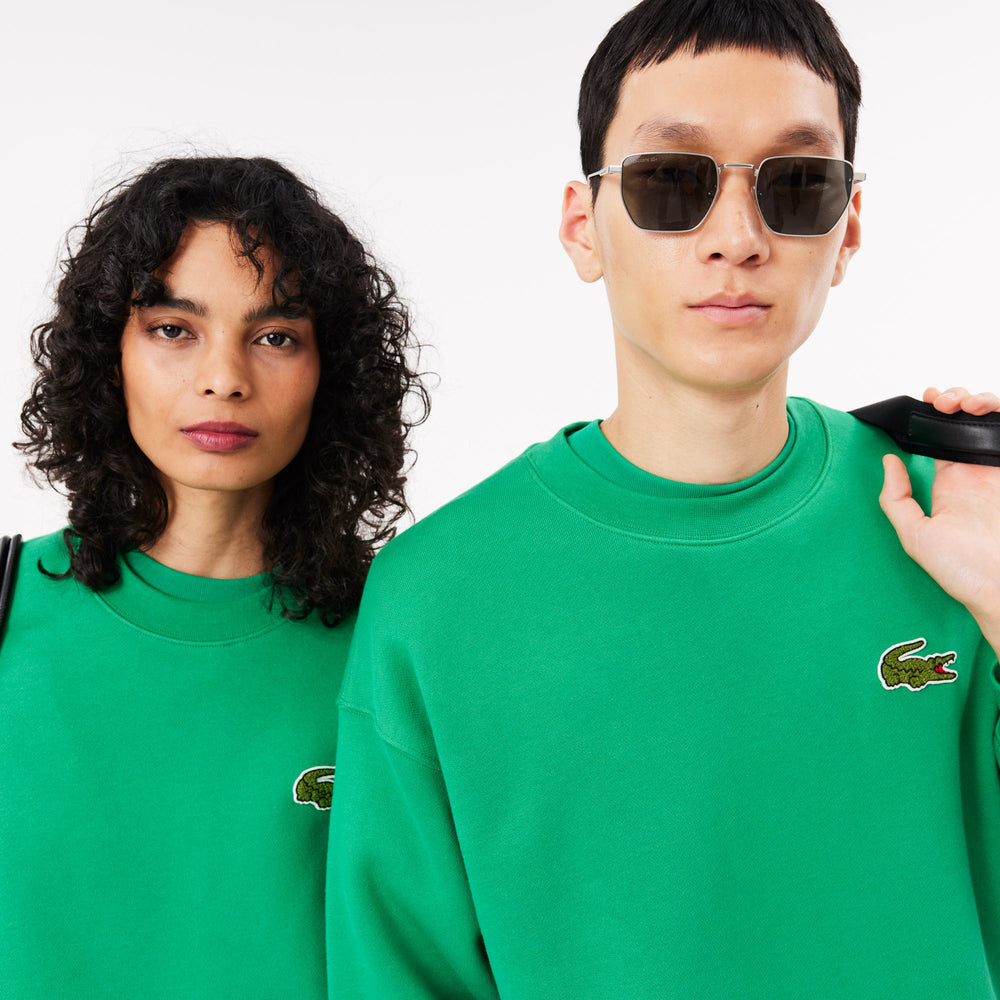Loose Fit Badge Accent Fleece Sweatshirt