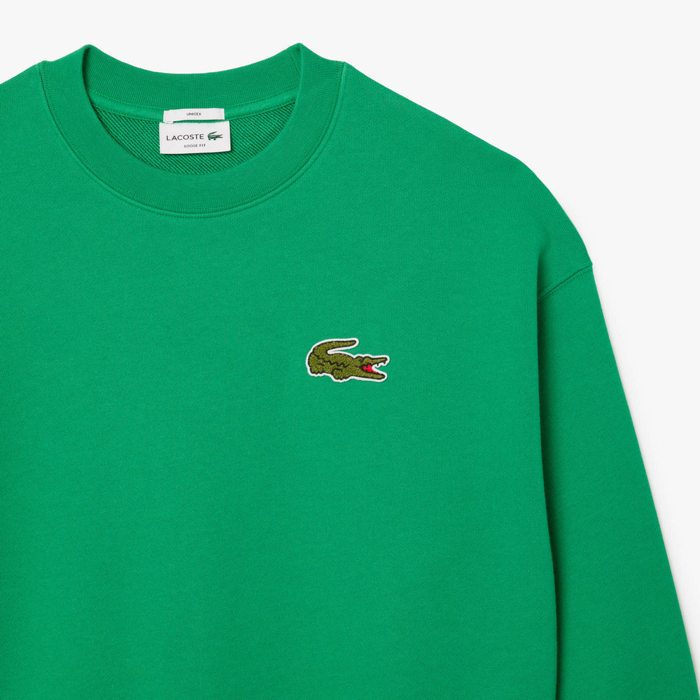 Loose Fit Badge Accent Fleece Sweatshirt