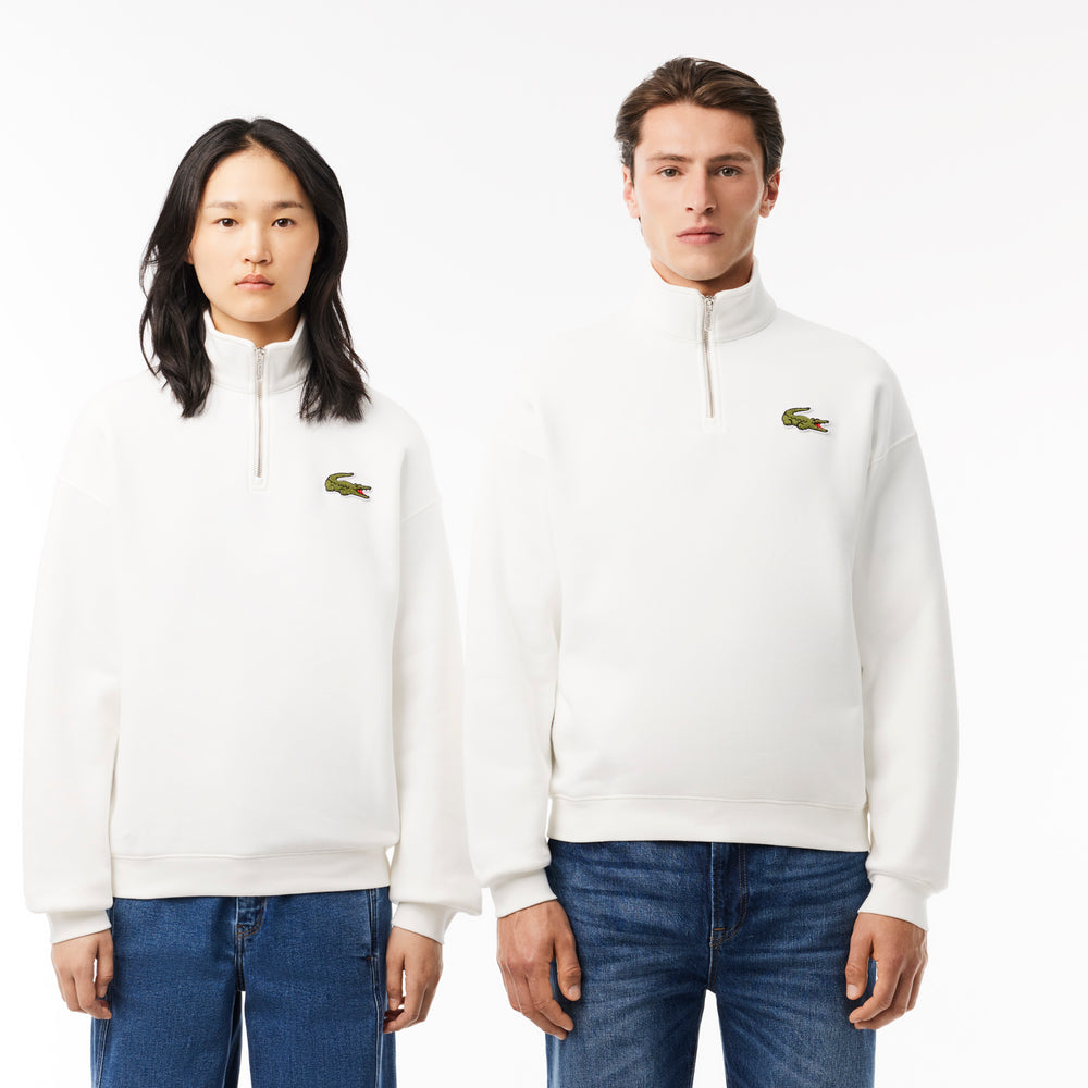 Loose Fit Zip Neck Badge Accent Sweatshirt