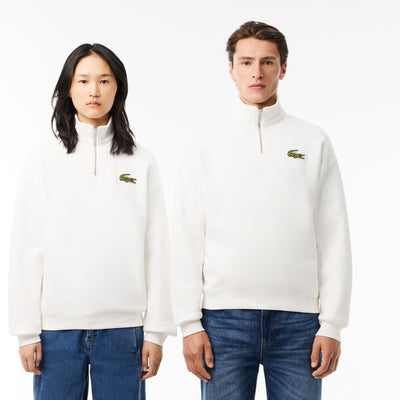 Loose Fit Zip Neck Badge Accent Sweatshirt