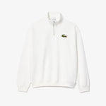 Loose Fit Zip Neck Badge Accent Sweatshirt