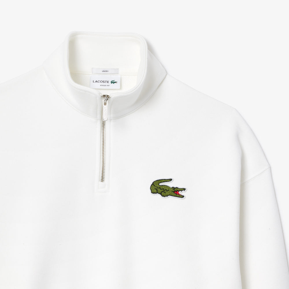 Loose Fit Zip Neck Badge Accent Sweatshirt
