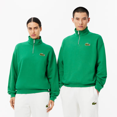 Loose Fit Zip Neck Badge Accent Sweatshirt