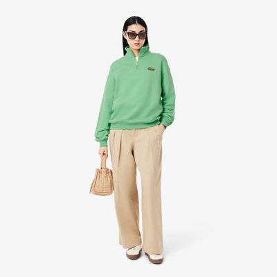 Loose Fit Zip Neck Badge Accent Sweatshirt