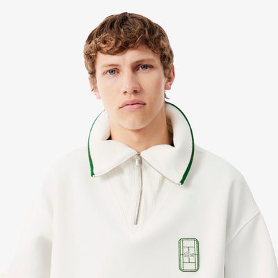 Loose Fit High Zipped Neck Badge Accent Sweatshirt