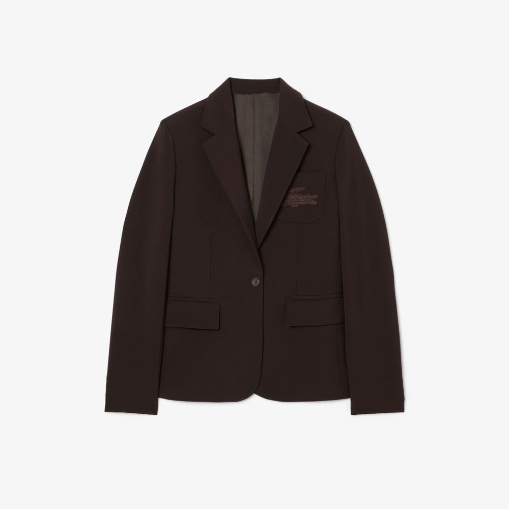 Embroidered Logo Slim Fit Wool Blazer