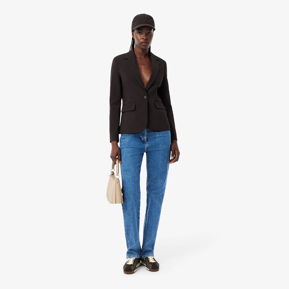 Embroidered Logo Slim Fit Wool Blazer
